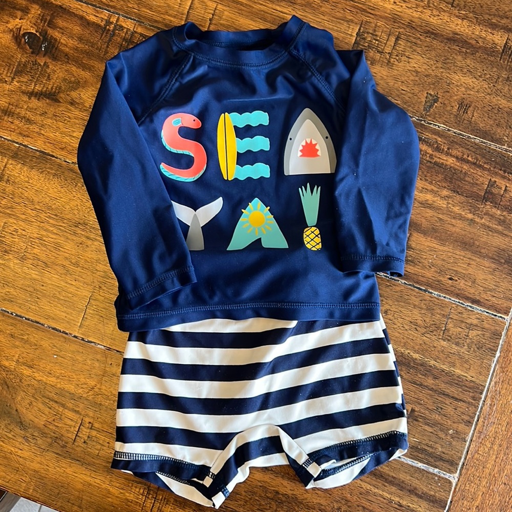 Old Navy 2 pieces swim set for baby boy. 6-12 months